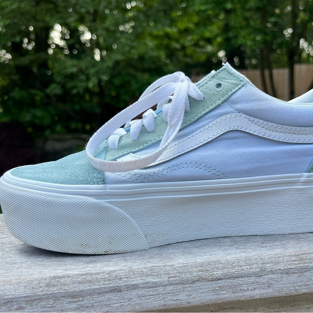 Vans Old Skool Stackform Soft Suede Side Stripe Baby Blue & White Shoes Sz 7.5 - Picture 6 of 16